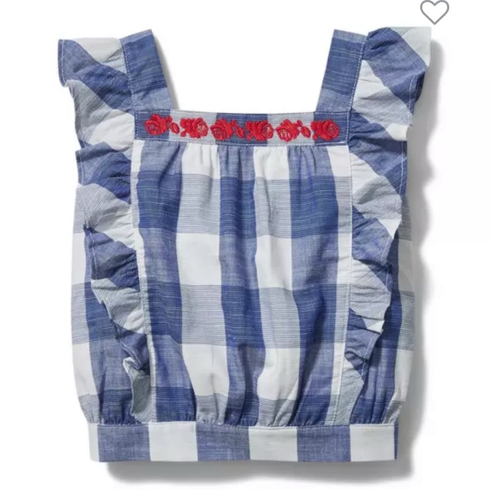 Janie and Jack Embroidered Floral Gingham 2T Sleeveless Ruffle Cotton Toddler